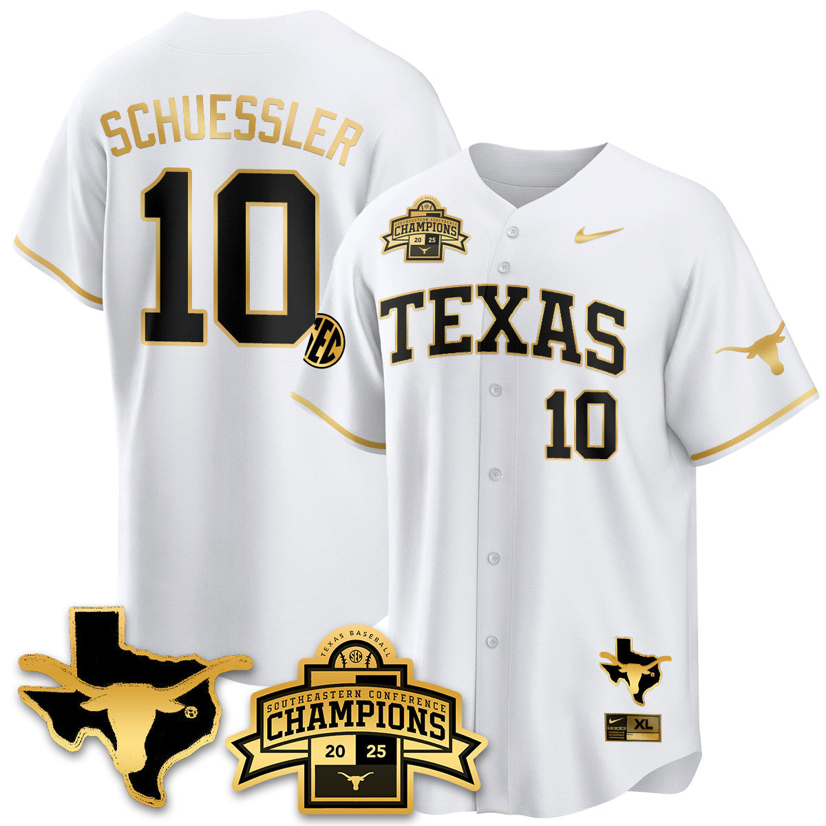 Texas Baseball 2025 Southeastern Conference Champions Jersey - Stitched
