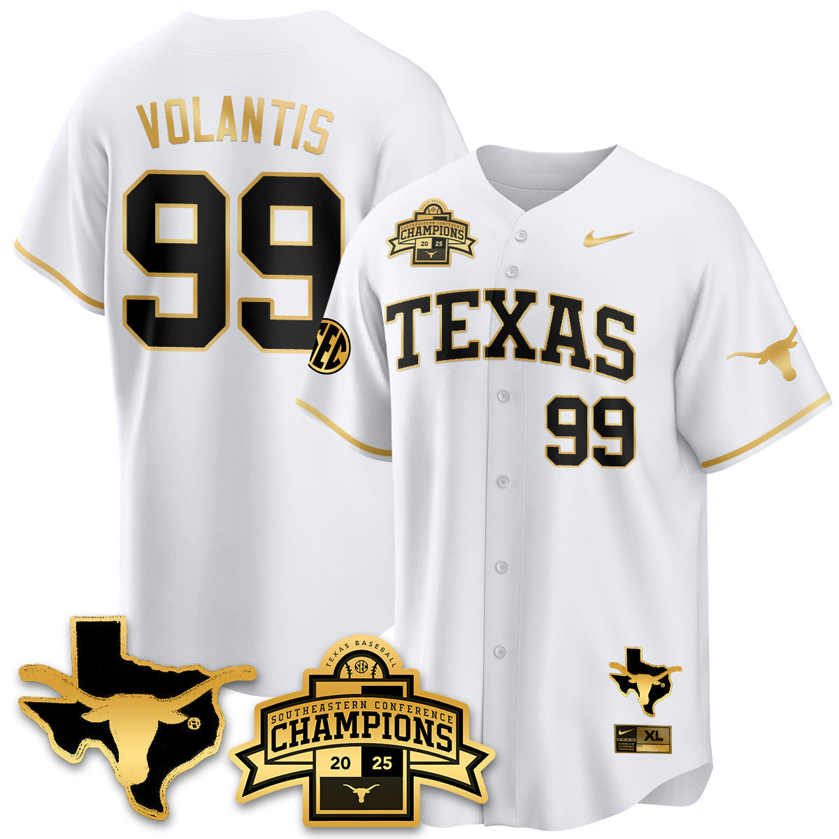 Texas Baseball 2025 Southeastern Conference Champions Jersey - Stitched