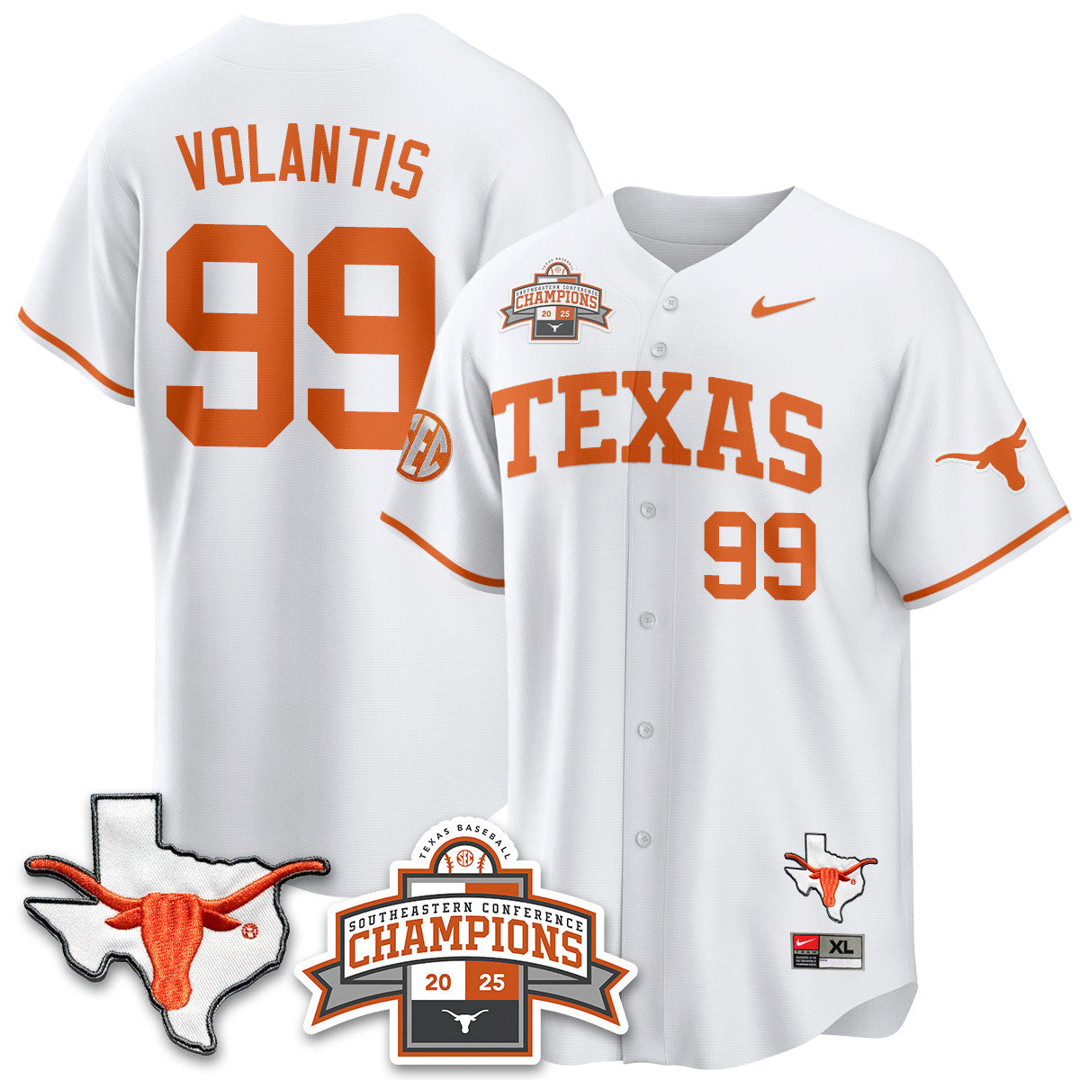 Texas Baseball 2025 Southeastern Conference Champions Jersey - Stitched