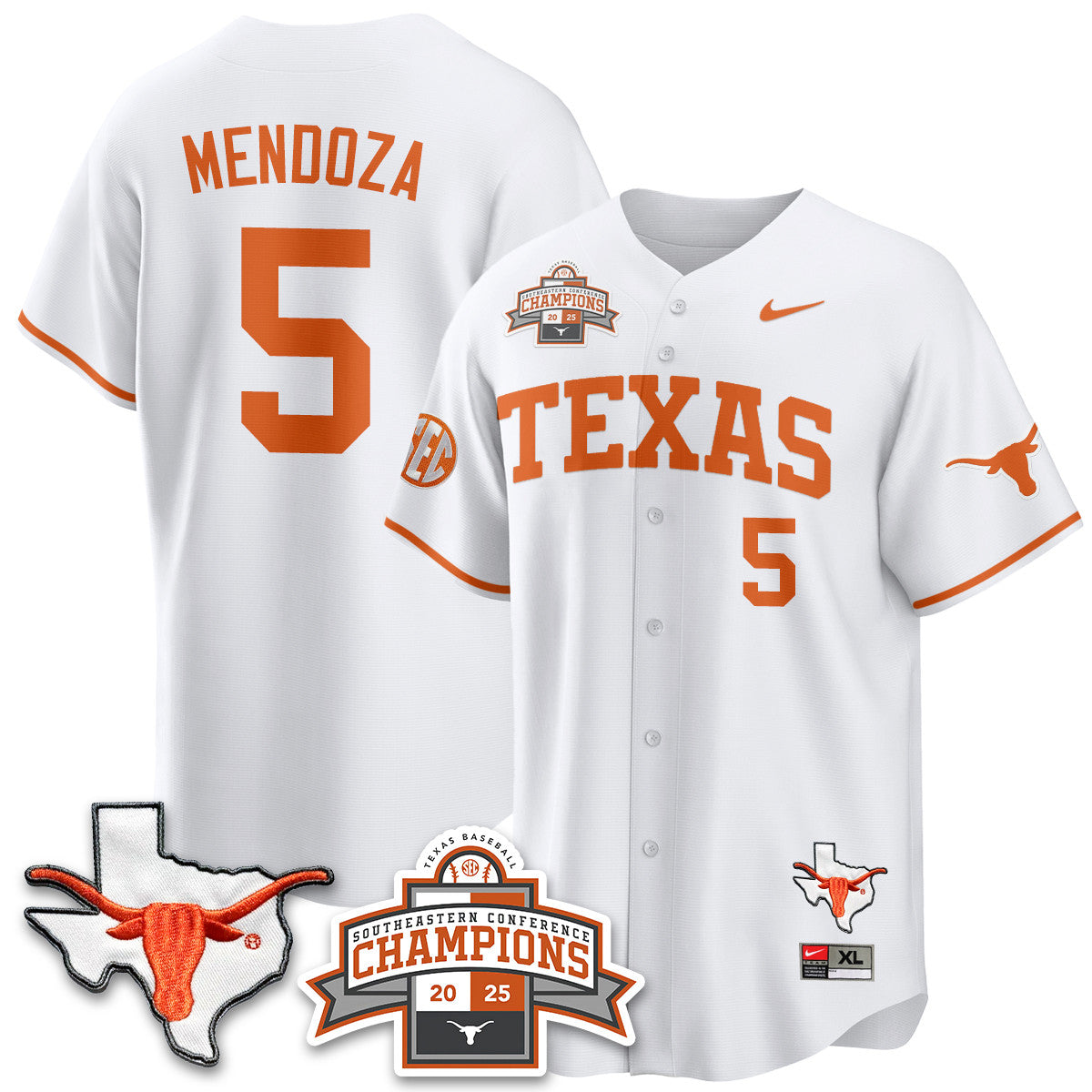 Texas Baseball 2025 Southeastern Conference Champions Jersey - Stitched