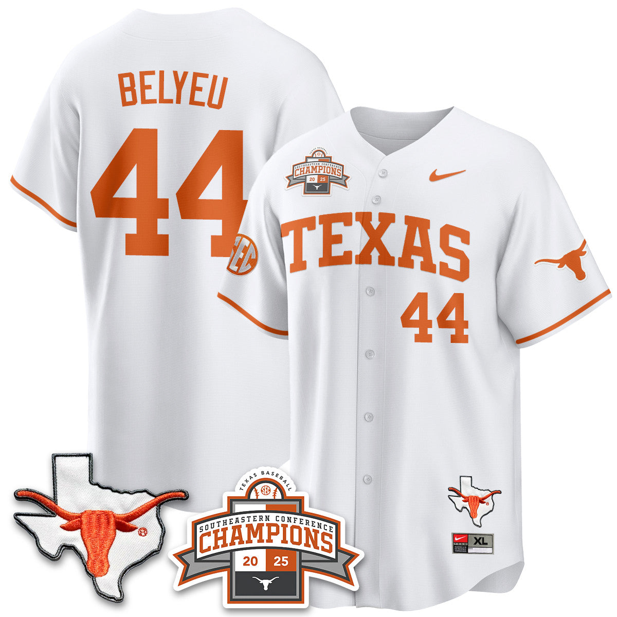 Texas Baseball 2025 Southeastern Conference Champions Jersey - Stitched