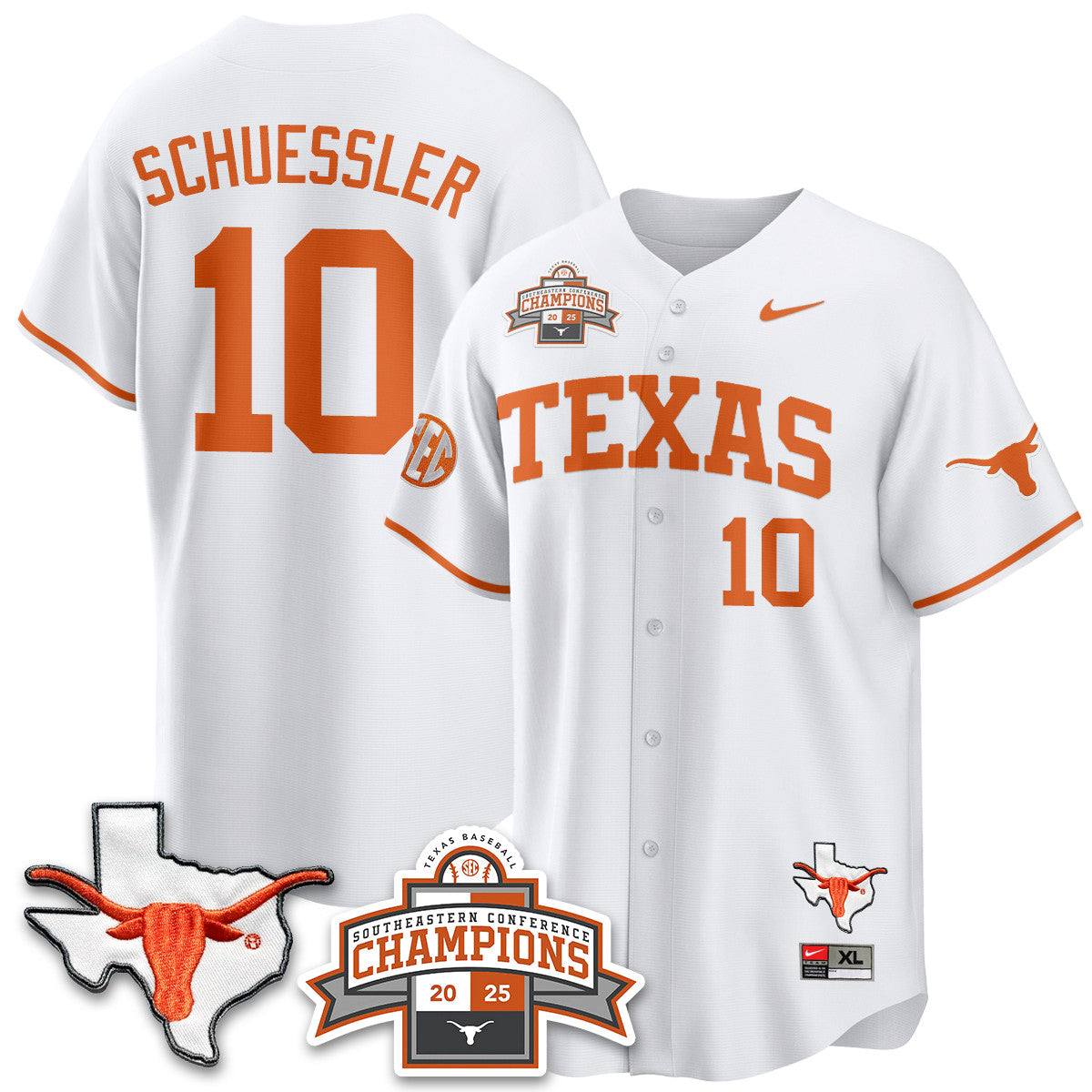 Texas Baseball 2025 Southeastern Conference Champions Jersey - Stitched