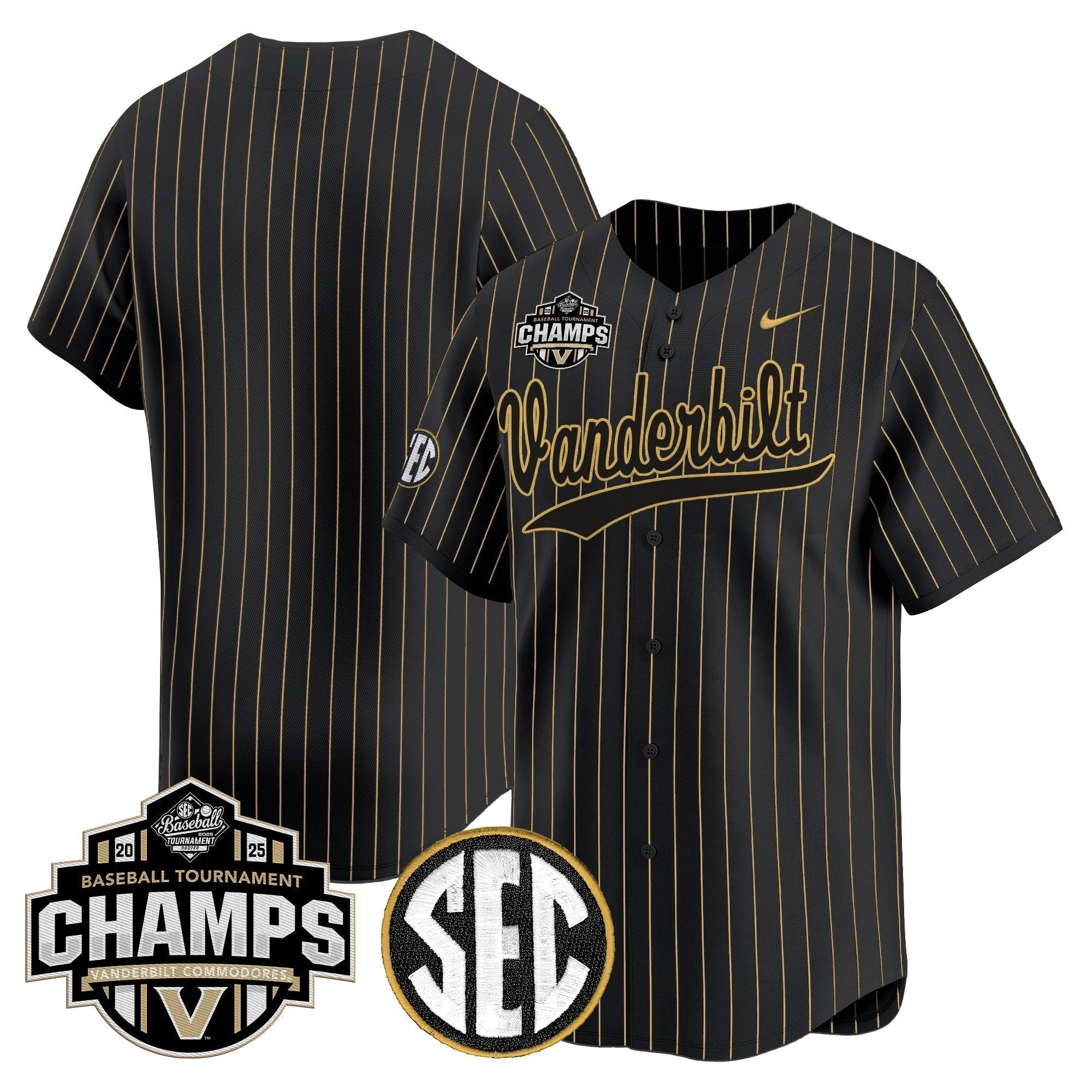 Vanderbilt Commodores 2025 SEC Conference Tournament Champions Vapor Premier Limited Jersey - Stitched