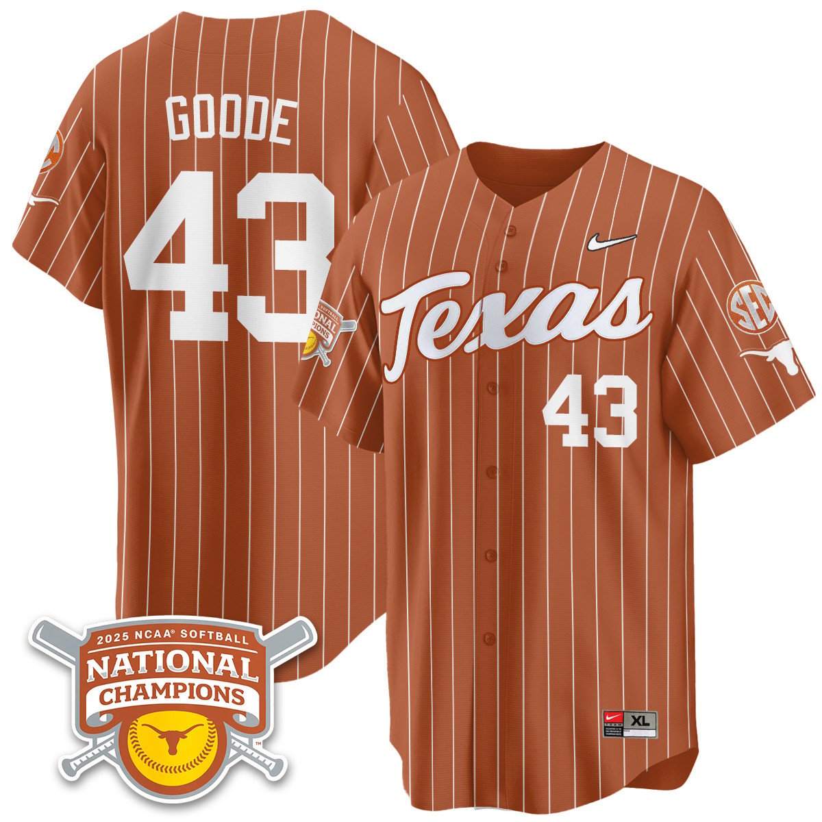 TEX Softball 2025 World Series Champions Limited Jersey - Stitched