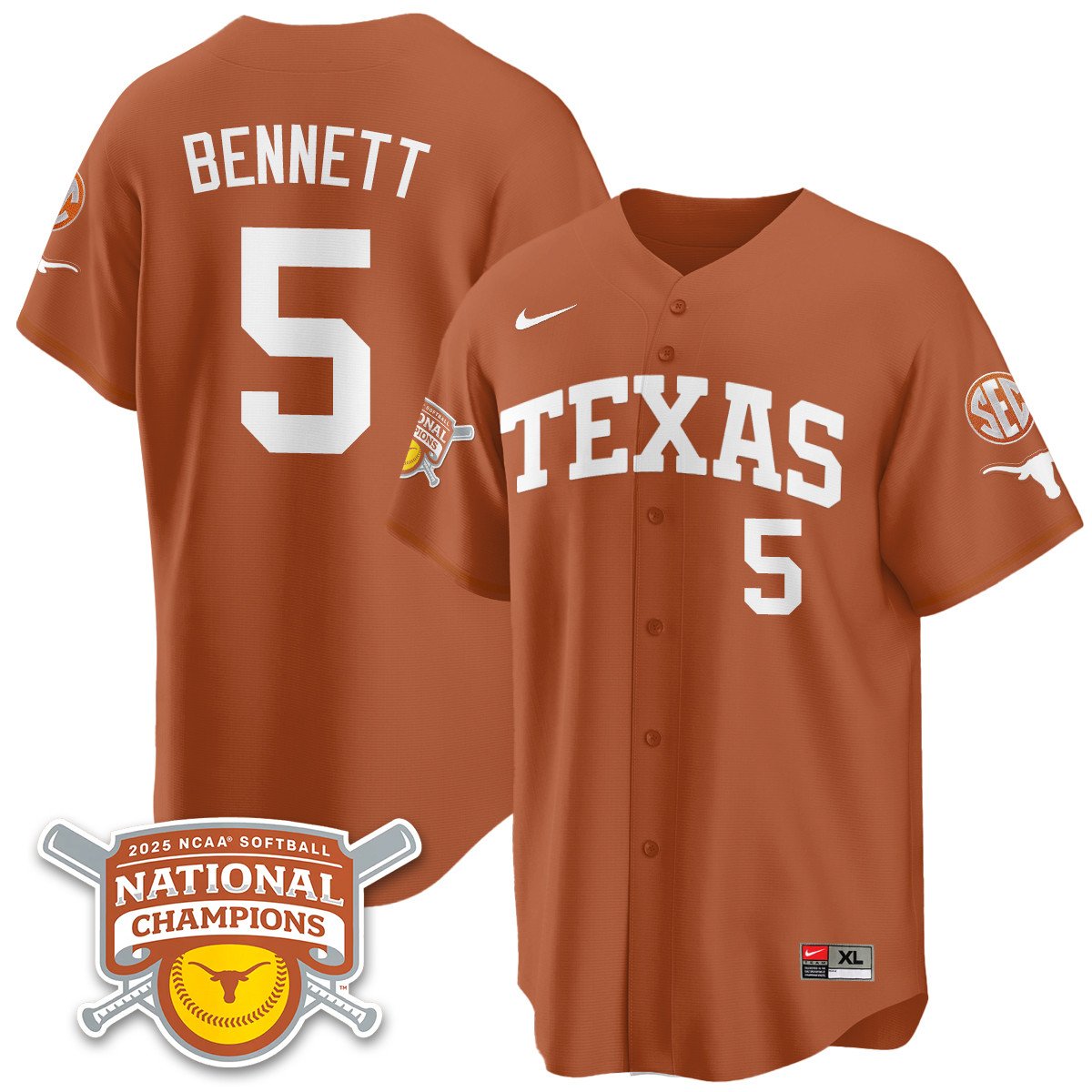 TEX Softball 2025 World Series Champions Limited Jersey - Stitched