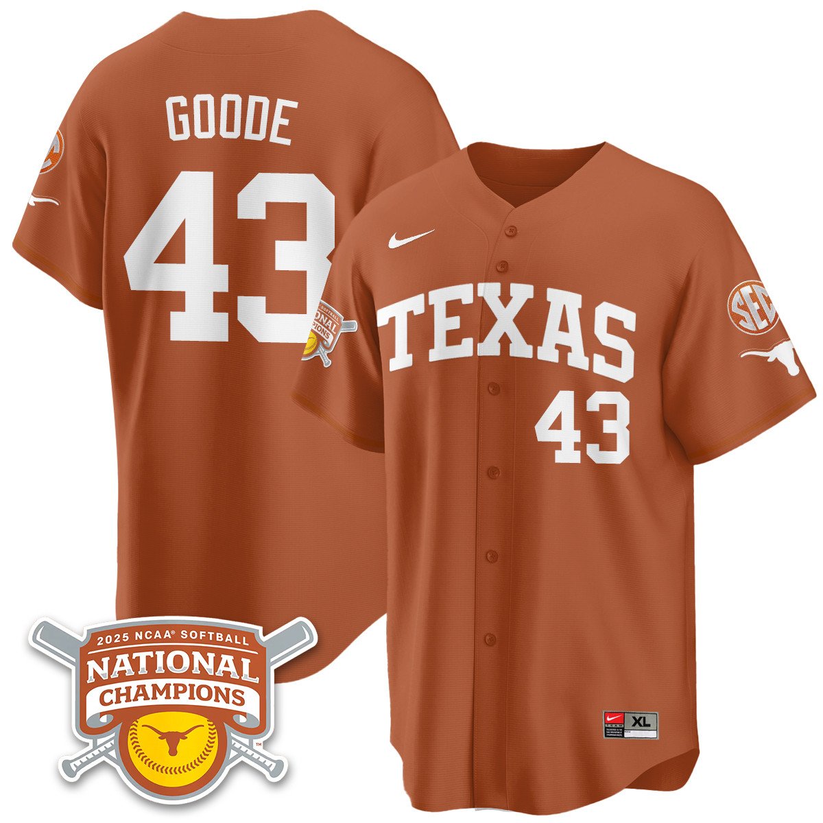 TEX Softball 2025 World Series Champions Limited Jersey - Stitched