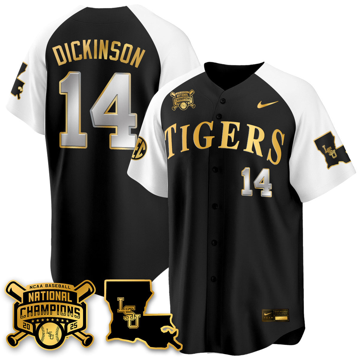 LSU 2025 World Series Champions Limited Gold Jersey - Stitched