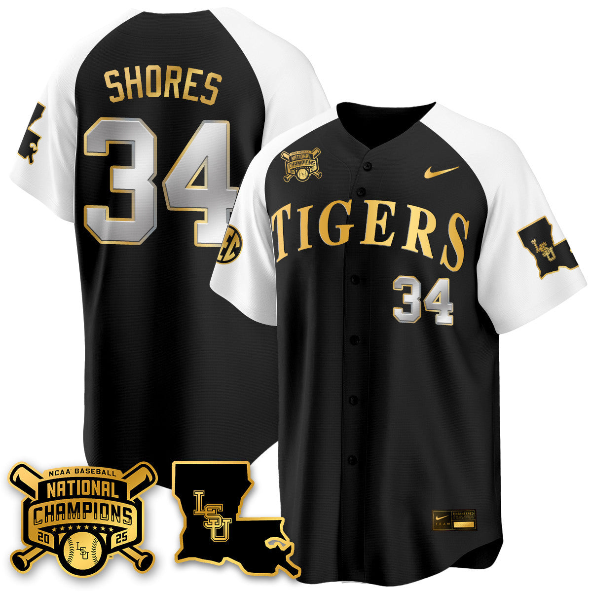 LSU 2025 World Series Champions Limited Gold Jersey - Stitched