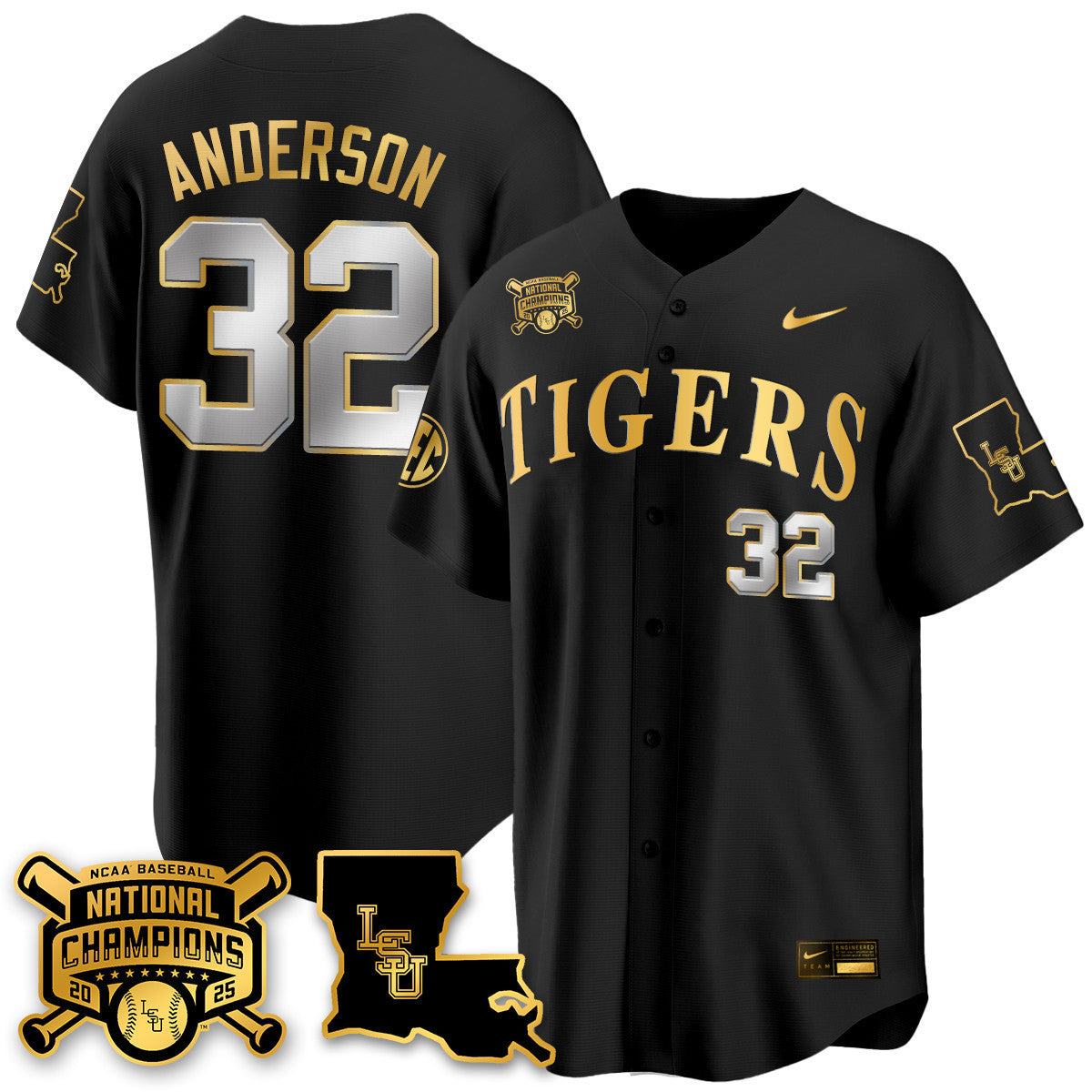 LSU 2025 World Series Champions Limited Gold Jersey - Stitched