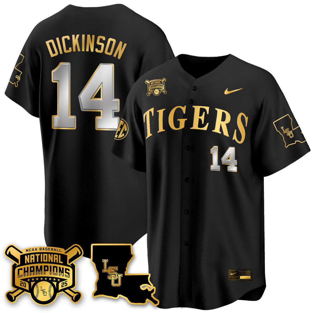 LSU 2025 World Series Champions Limited Gold Jersey - Stitched