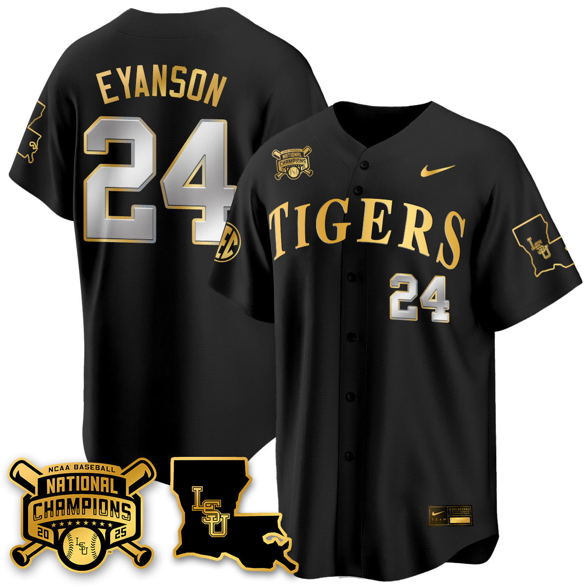 LSU 2025 World Series Champions Limited Gold Jersey - Stitched