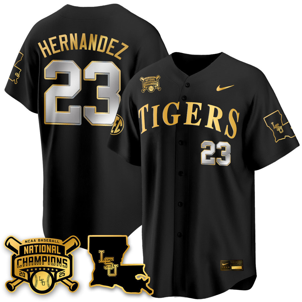 LSU 2025 World Series Champions Limited Gold Jersey - Stitched