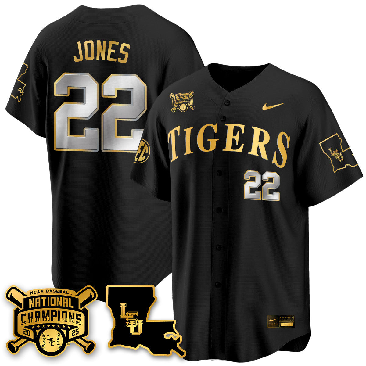 LSU 2025 World Series Champions Limited Gold Jersey - Stitched