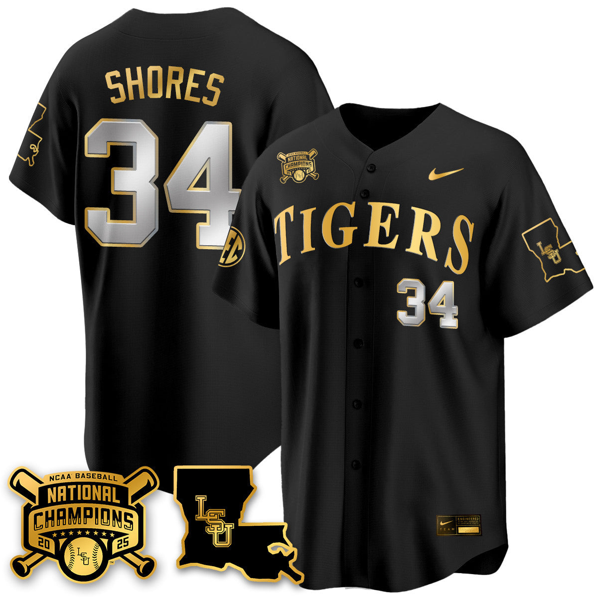 LSU 2025 World Series Champions Limited Gold Jersey - Stitched