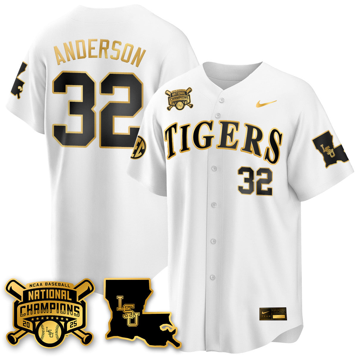LSU 2025 World Series Champions Limited Gold Jersey - Stitched