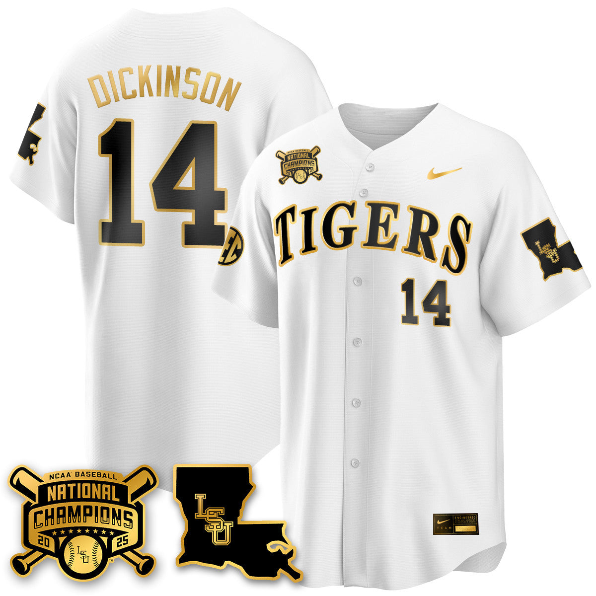 LSU 2025 World Series Champions Limited Gold Jersey - Stitched
