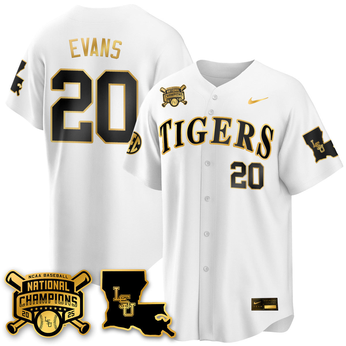 LSU 2025 World Series Champions Limited Gold Jersey - Stitched