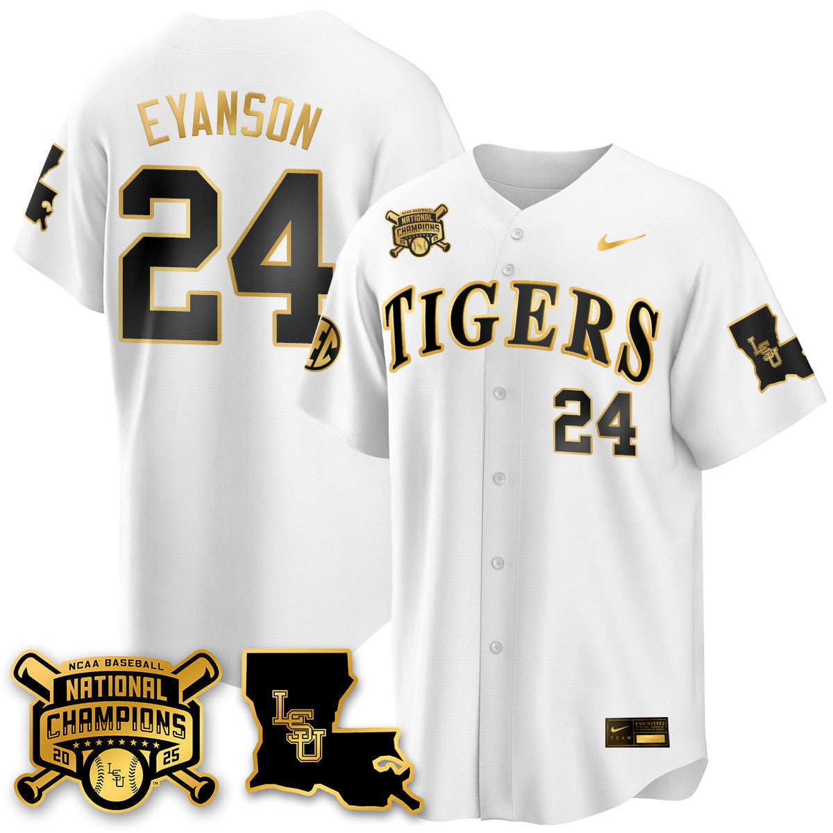 LSU 2025 World Series Champions Limited Gold Jersey - Stitched