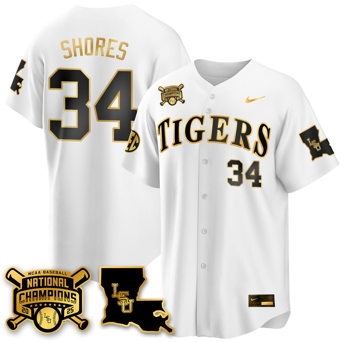 LSU 2025 World Series Champions Limited Gold Jersey - Stitched