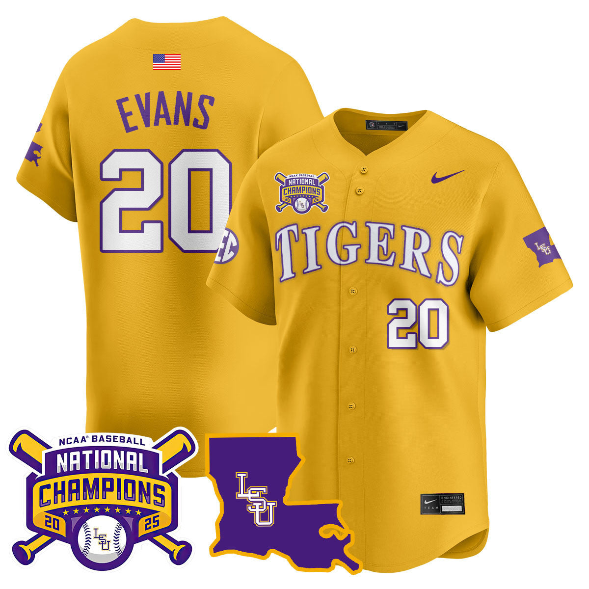 LSU 2025 World Series Champions Limited Jersey - Stitched