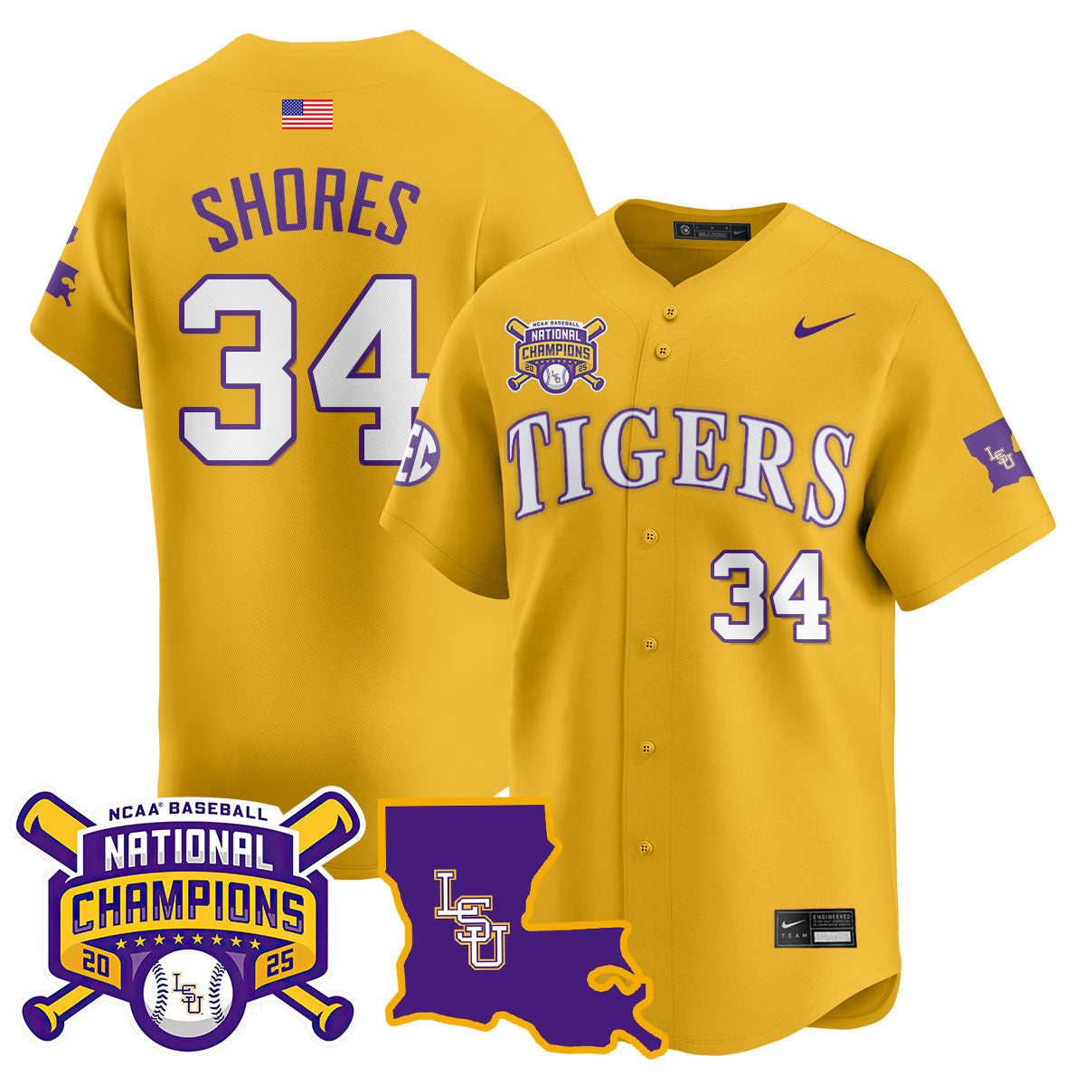 LSU 2025 World Series Champions Limited Jersey - Stitched