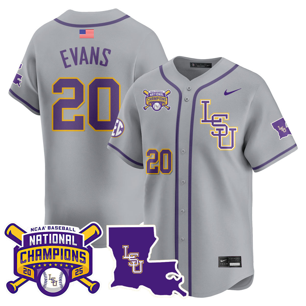 LSU 2025 World Series Champions Limited Jersey - Stitched