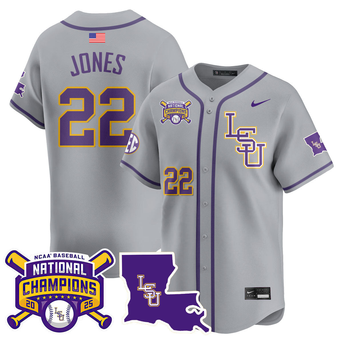 LSU 2025 World Series Champions Limited Jersey - Stitched