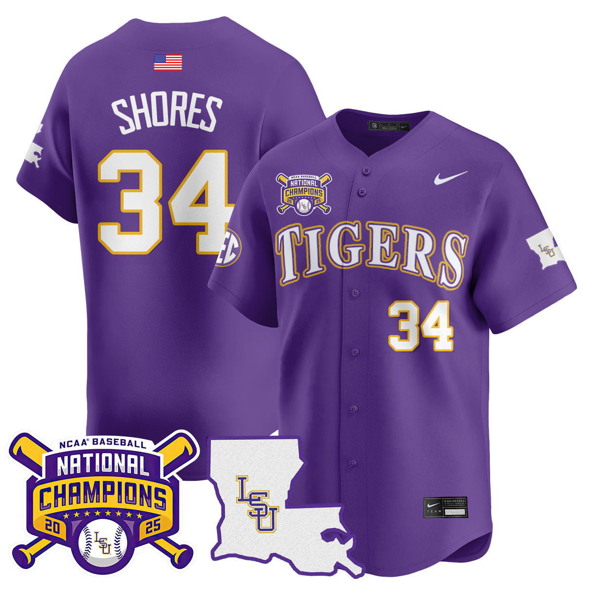 LSU 2025 World Series Champions Limited Jersey - Stitched