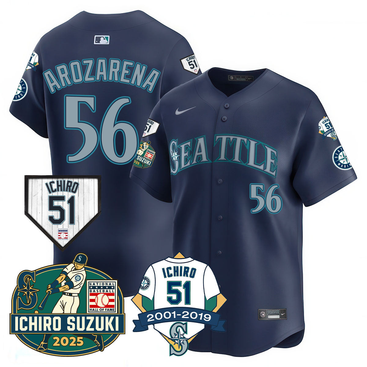 SEA Ichiro Number Retirement Jersey - Stitched