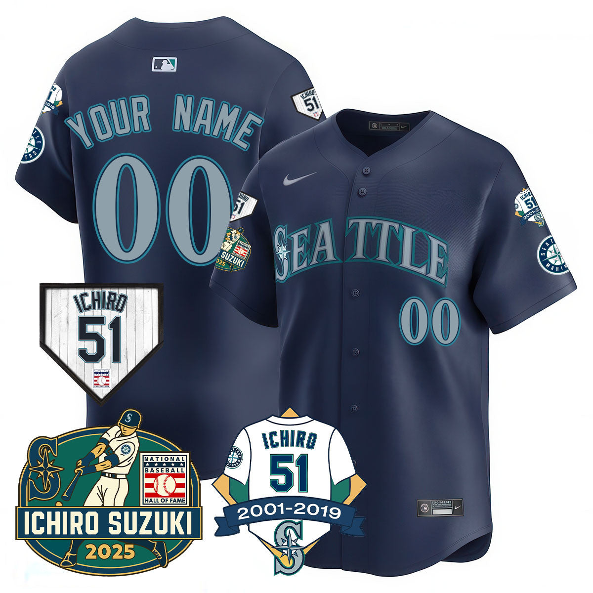 SEA Ichiro Number Retirement Jersey - Stitched