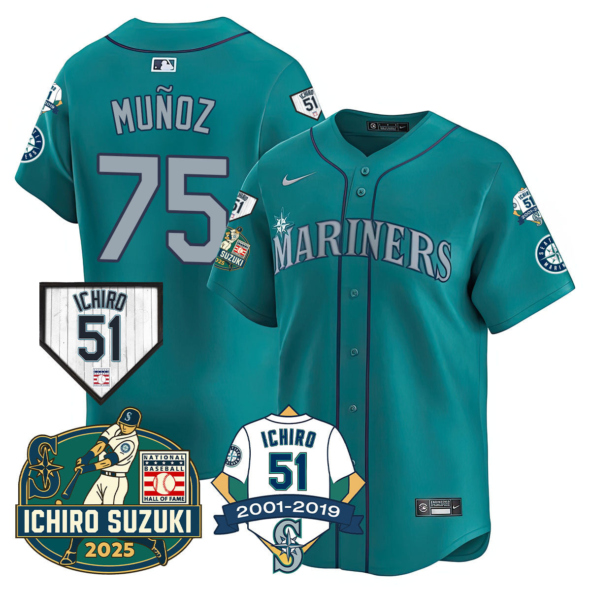 SEA Ichiro Number Retirement Jersey - Stitched
