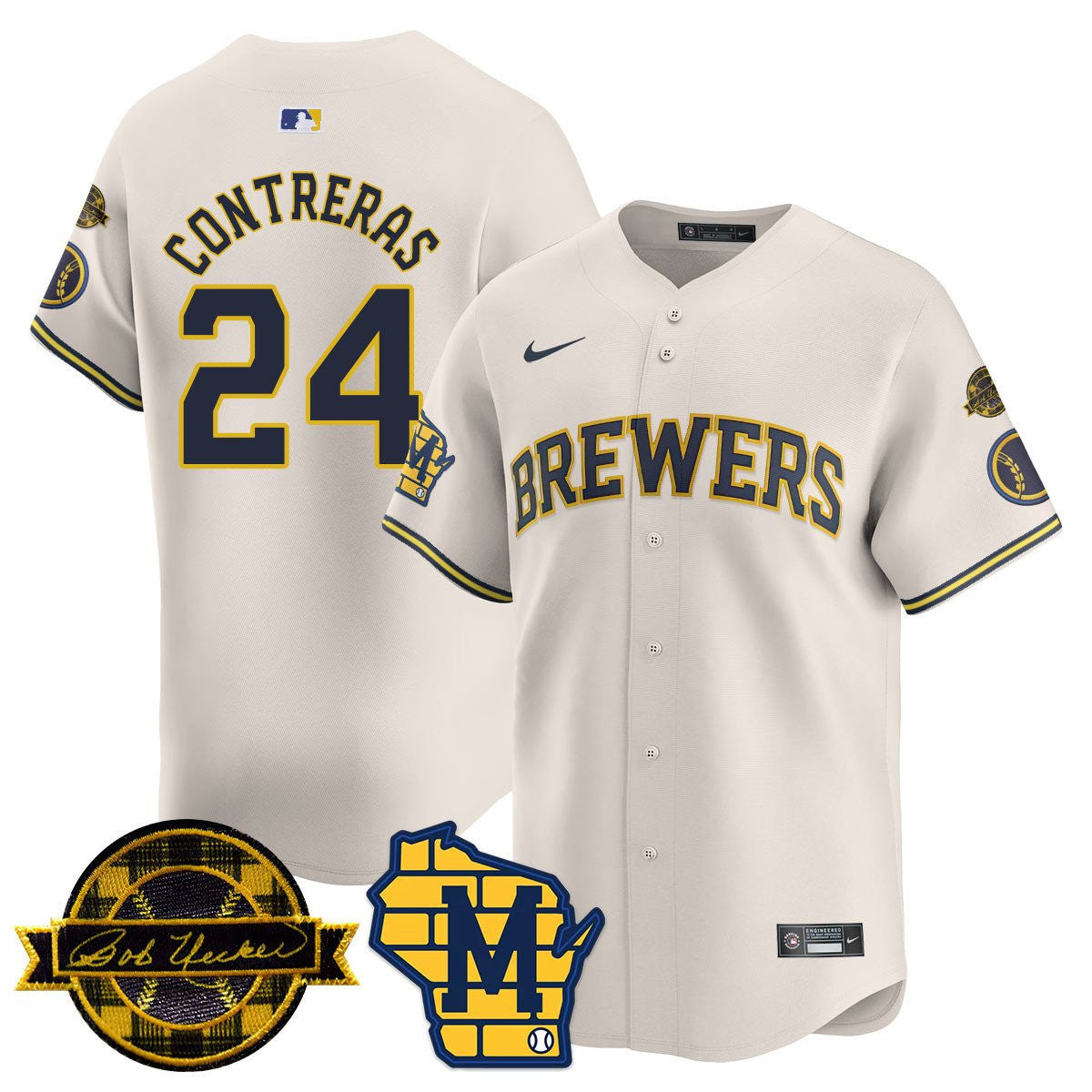 MIL Bob Uecker Patch Vapor Limited Jersey - Stitched