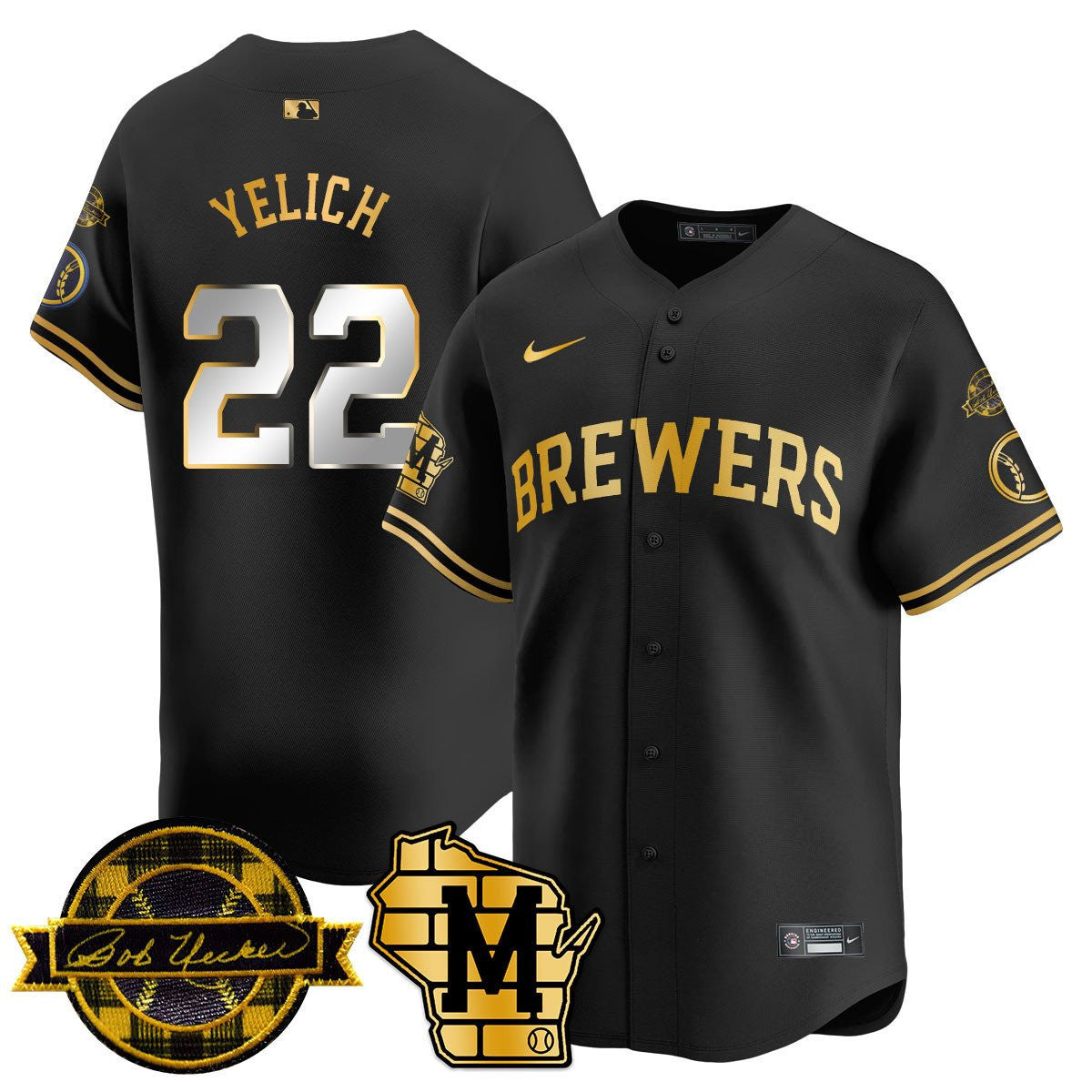 MIL Bob Uecker Patch Vapor Limited Jersey - Stitched