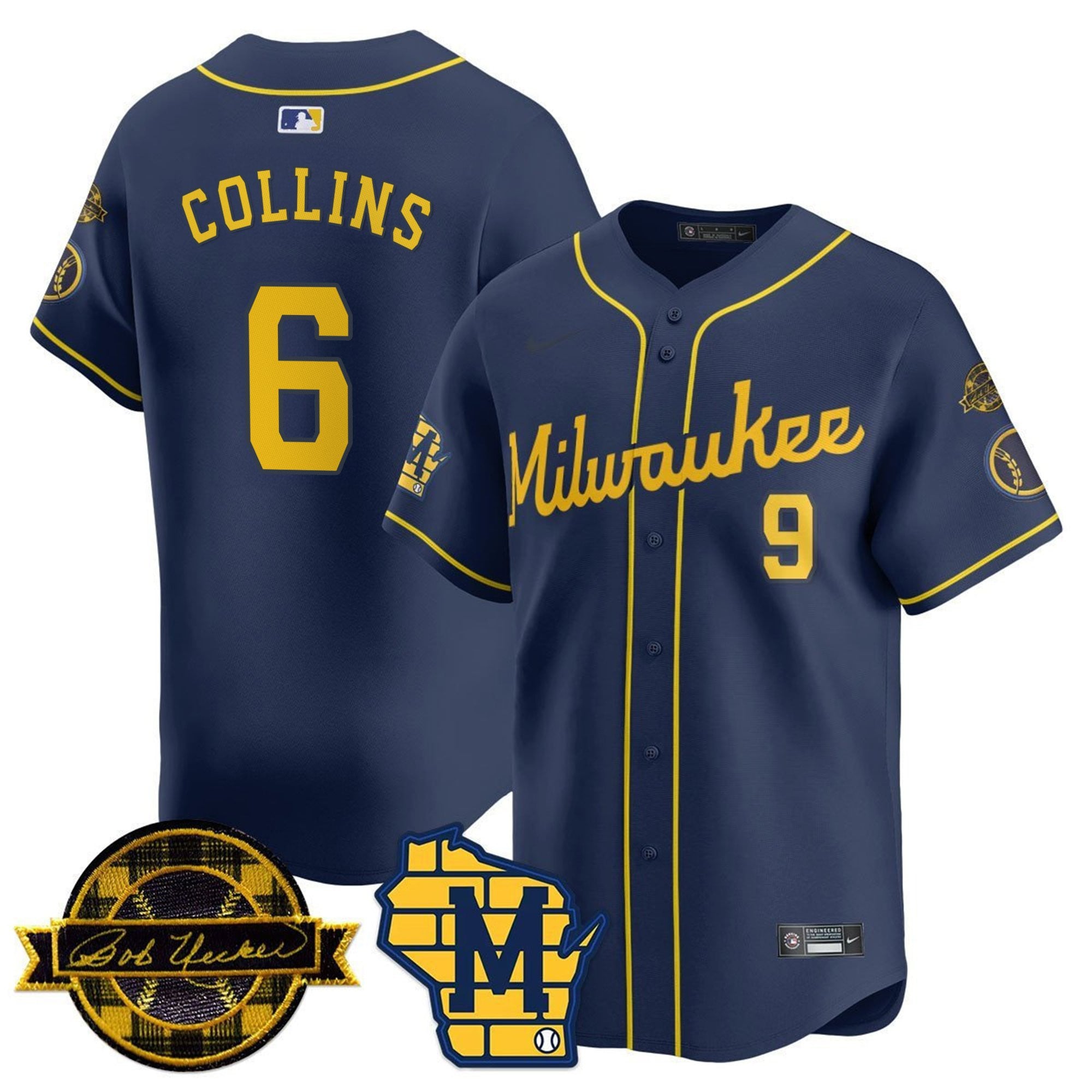 MIL Bob Uecker Patch Vapor Limited Jersey - Stitched