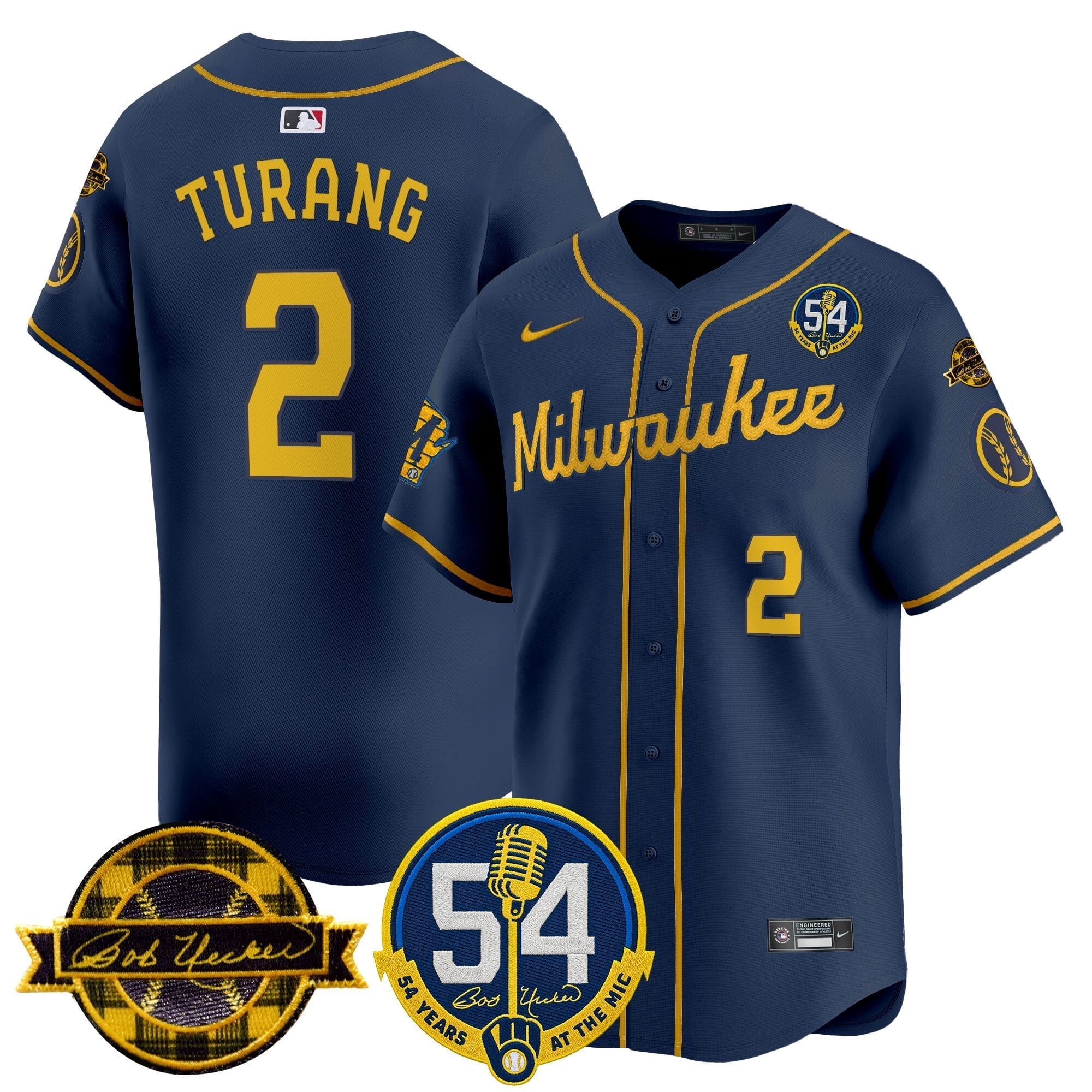 MIL 'Bob Uecker - 54 Seasons for Brewers' Limited Navy Jersey - Stitched