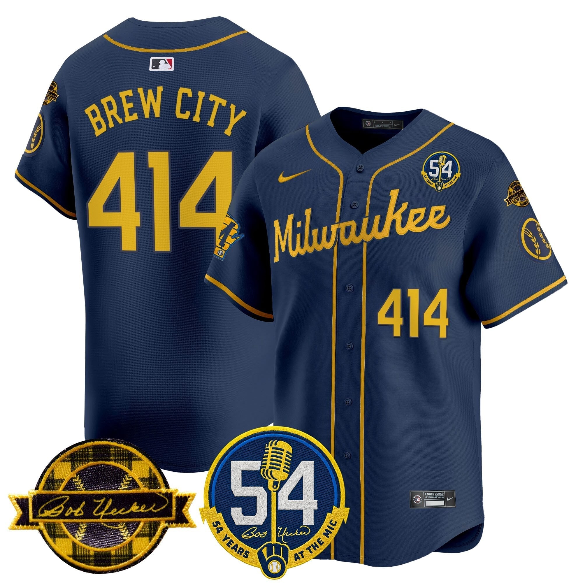 MIL 'Bob Uecker - 54 Seasons for Brewers' Limited Navy Jersey - Stitched