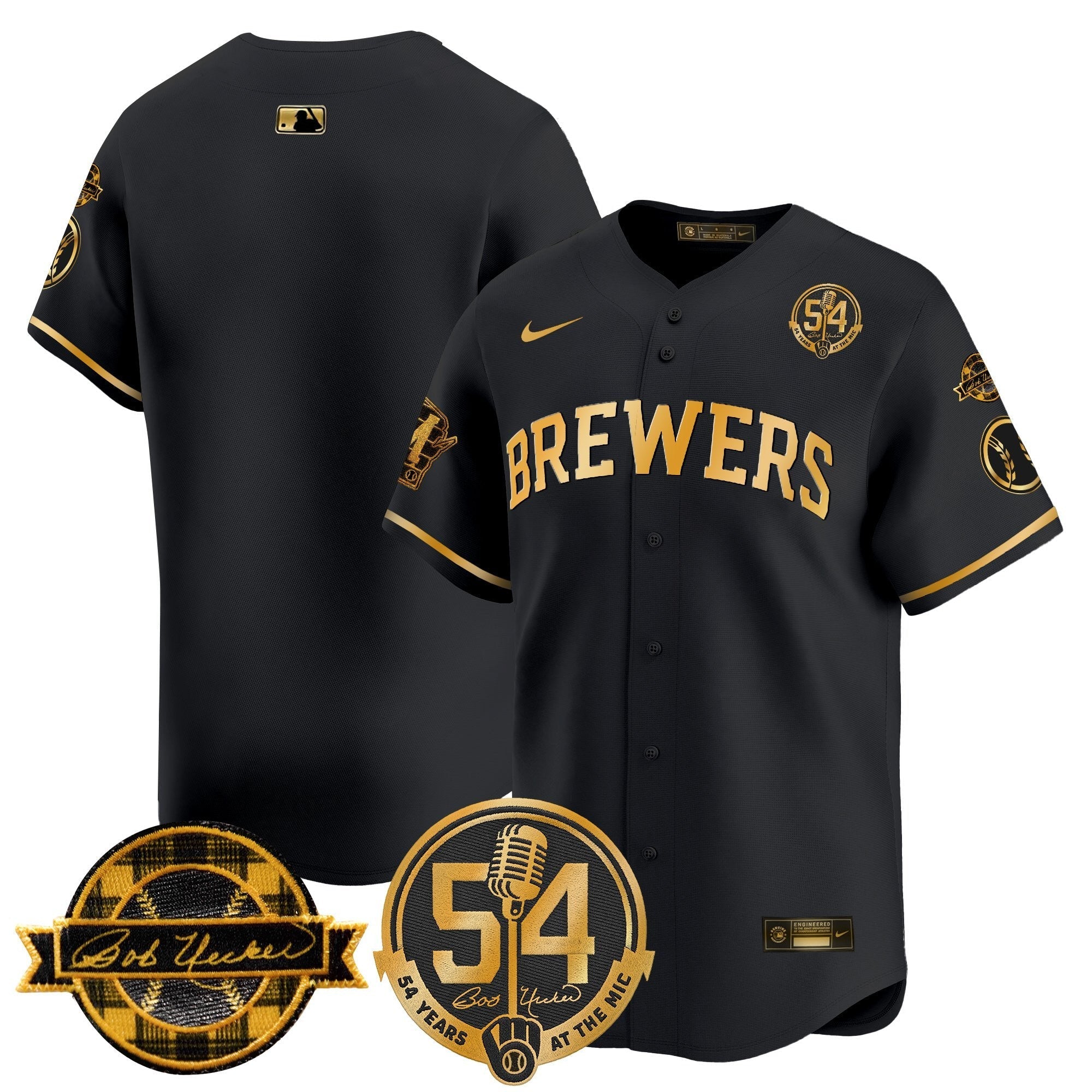 MIL 'Bob Uecker - 54 Seasons for Brewers' Limited Gold Jersey - Stitched