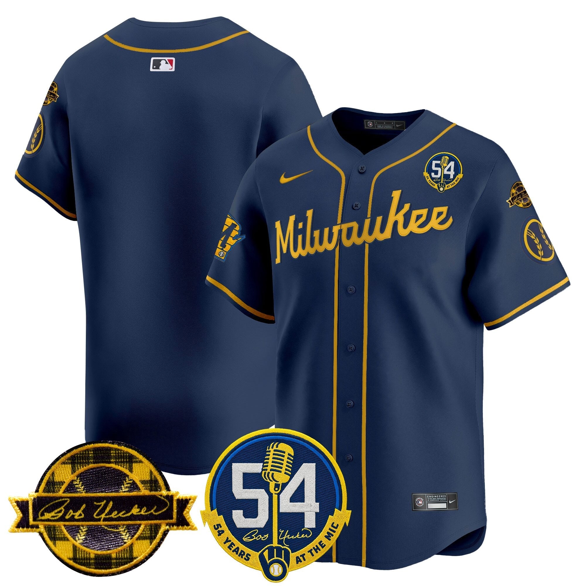 MIL 'Bob Uecker - 54 Seasons for Brewers' Limited Navy Jersey - Stitched