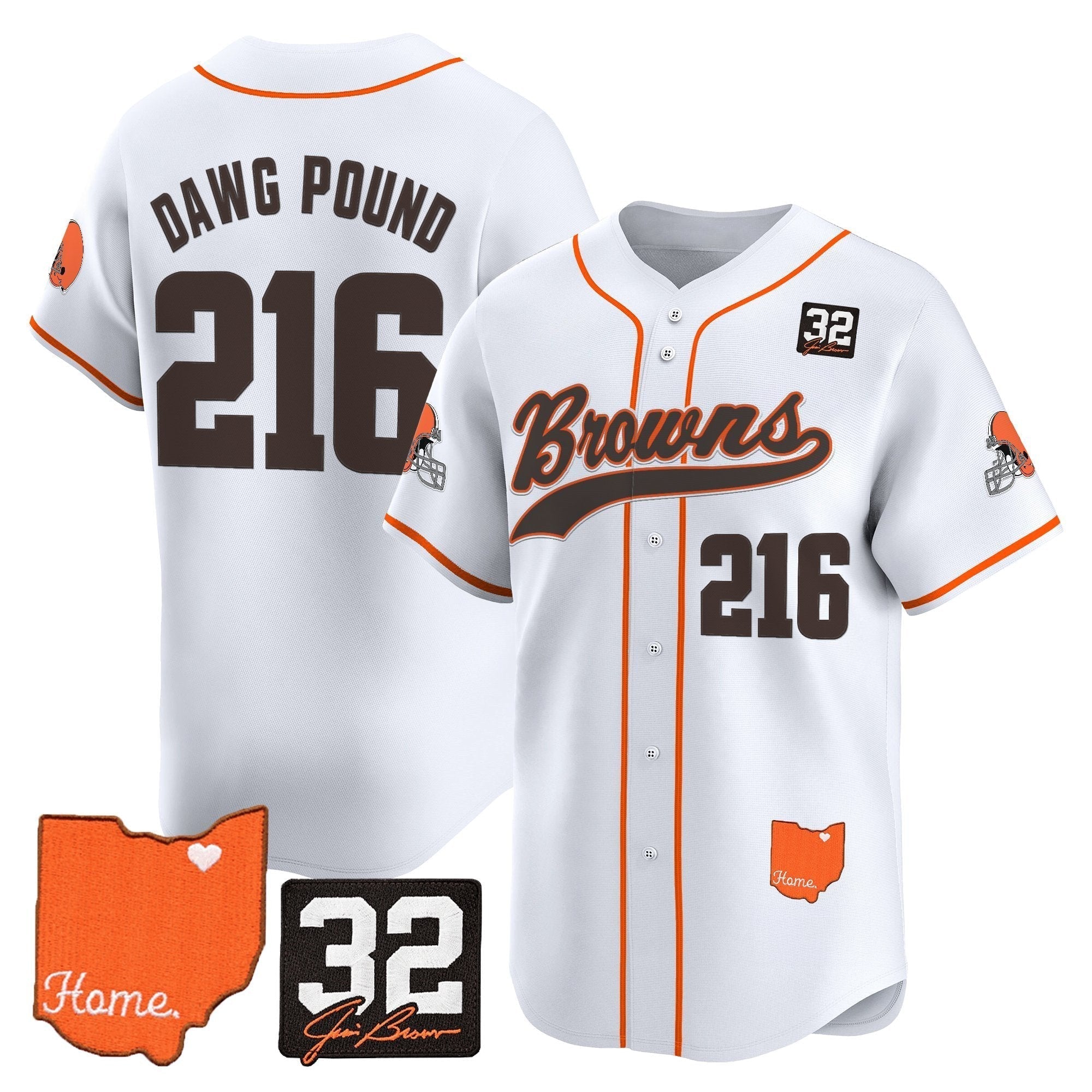 CLE '#32 Jim Brown Memorial & Home Patch' Vapor Baseball Jersey - Stitched
