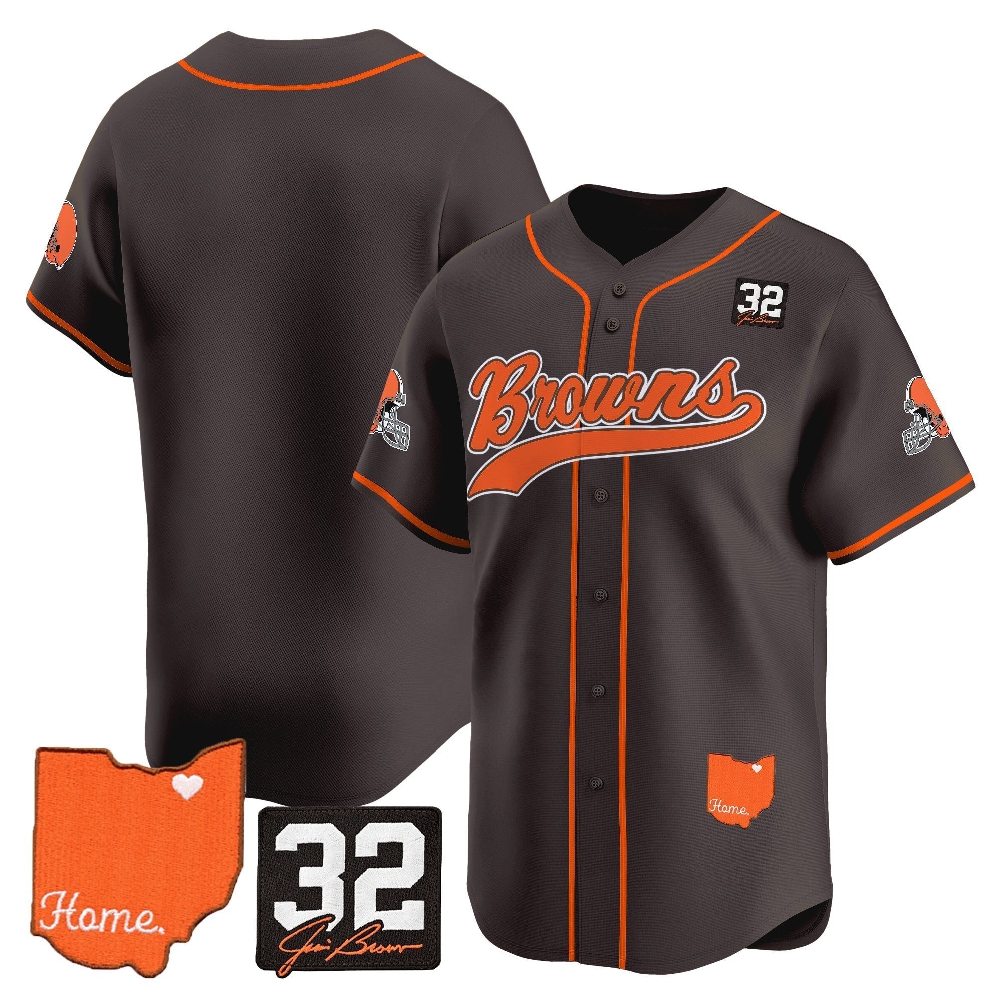 CLE '#32 Jim Brown Memorial & Home Patch' Vapor Baseball Jersey - Stitched