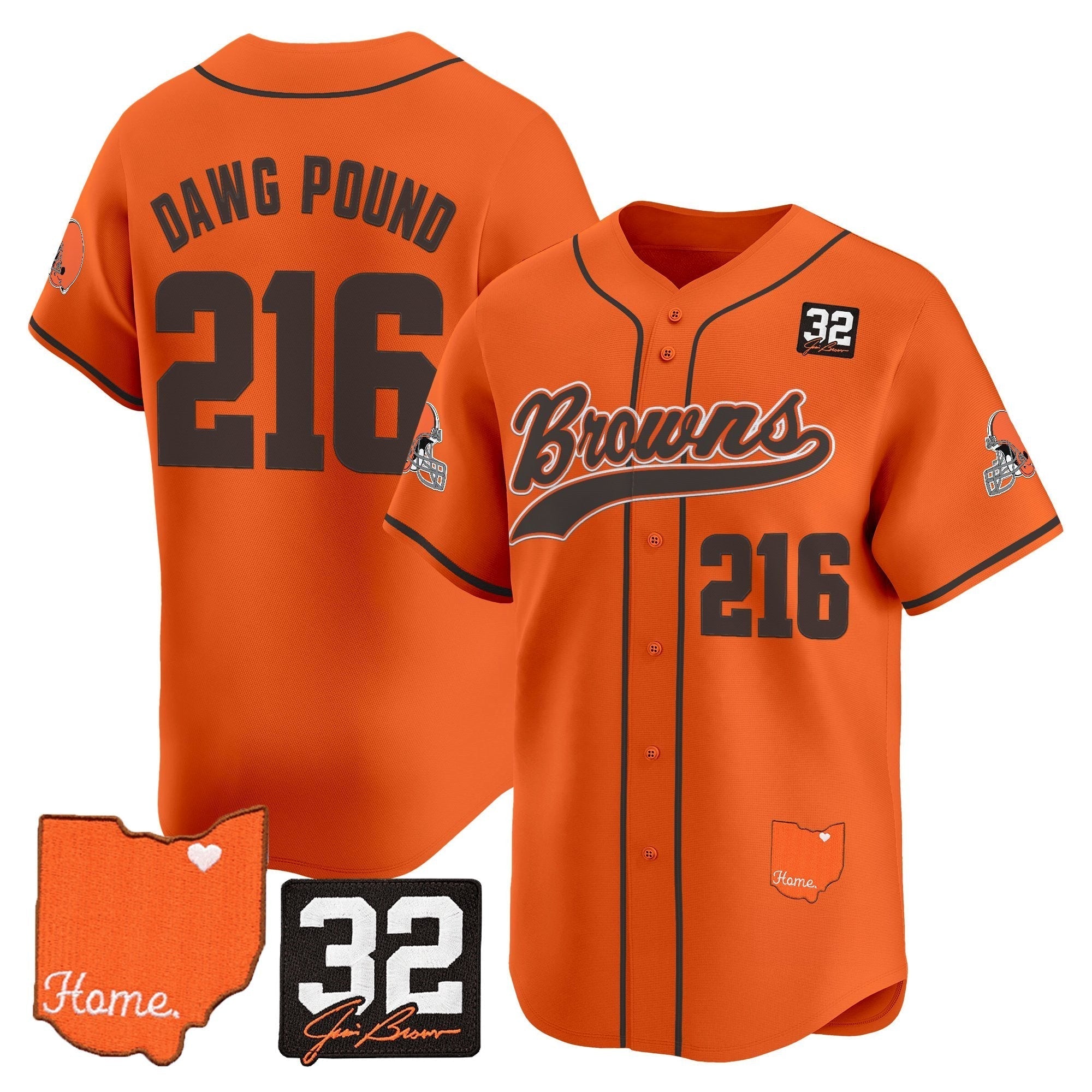 CLE '#32 Jim Brown Memorial & Home Patch' Vapor Baseball Jersey - Stitched
