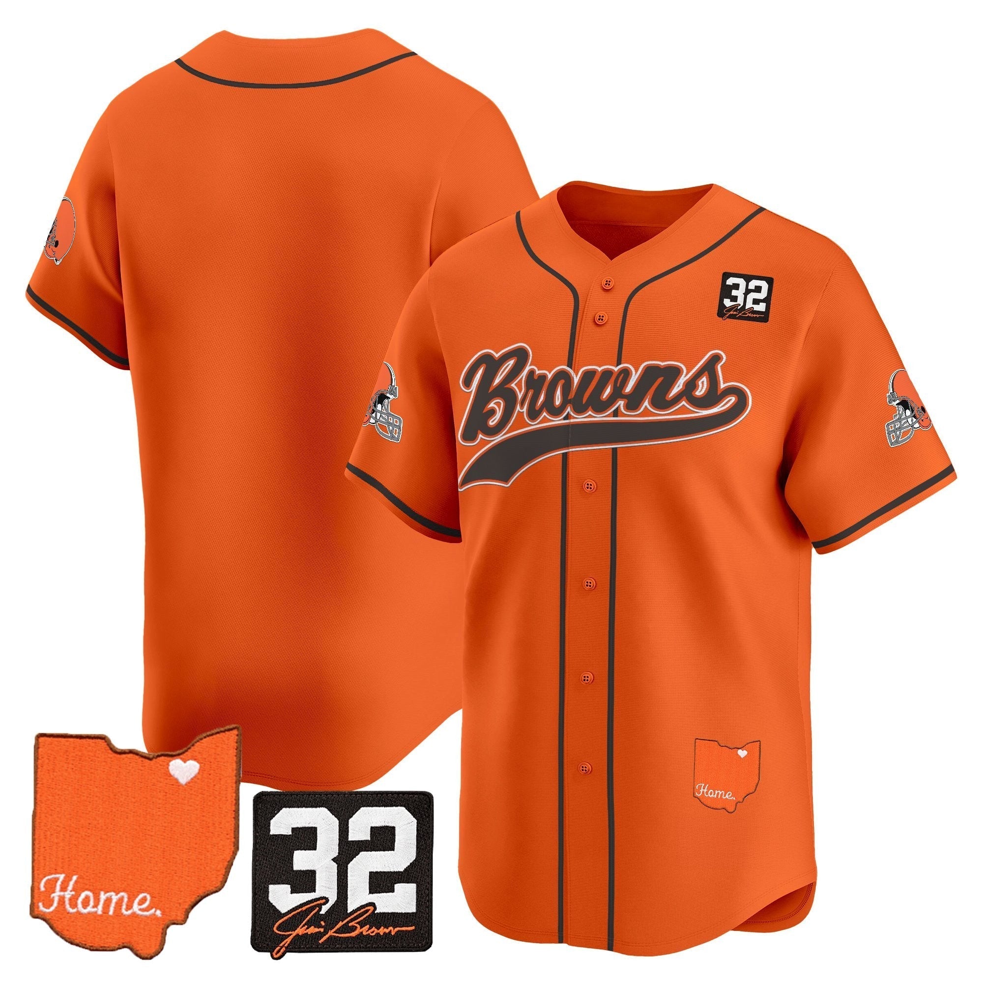 CLE '#32 Jim Brown Memorial & Home Patch' Vapor Baseball Jersey - Stitched