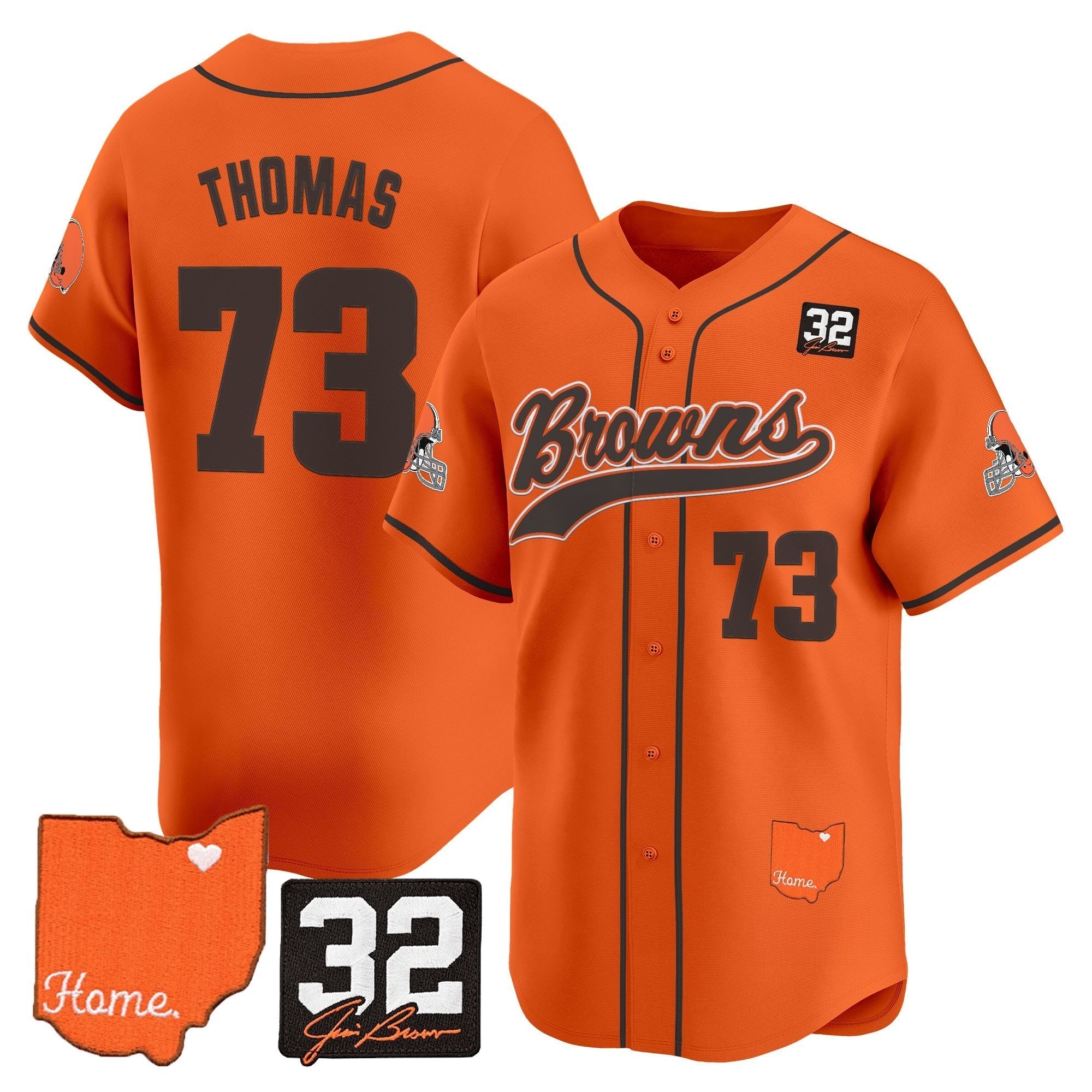 CLE '#32 Jim Brown Memorial & Home Patch' Vapor Baseball Jersey - Stitched
