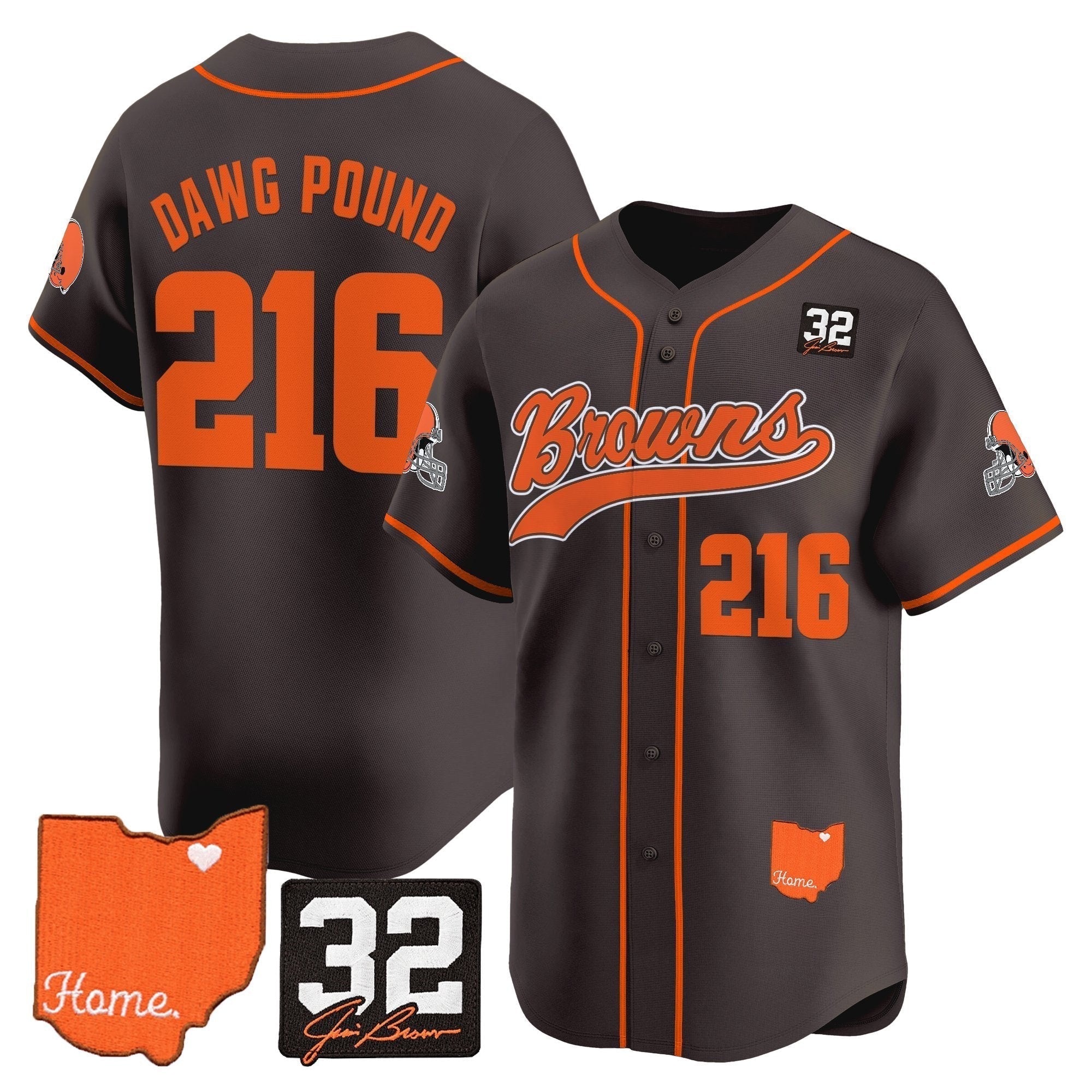 CLE '#32 Jim Brown Memorial & Home Patch' Vapor Baseball Jersey - Stitched