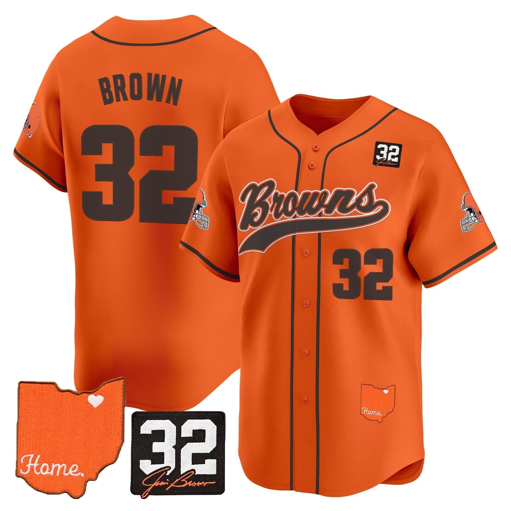 CLE '#32 Jim Brown Memorial & Home Patch' Vapor Baseball Jersey - Stitched