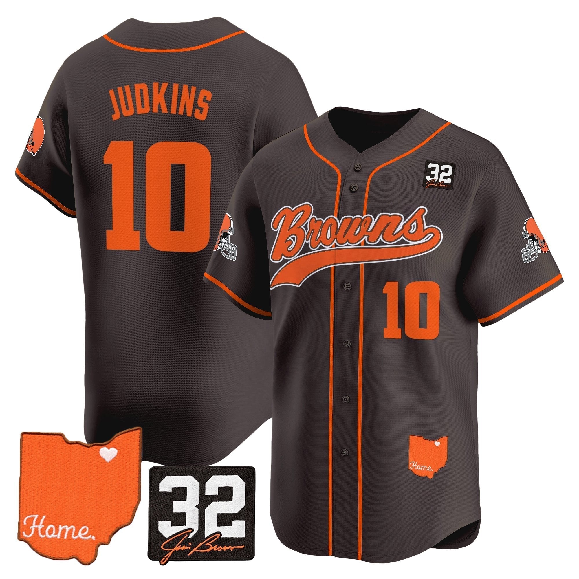 CLE '#32 Jim Brown Memorial & Home Patch' Vapor Baseball Jersey - Stitched