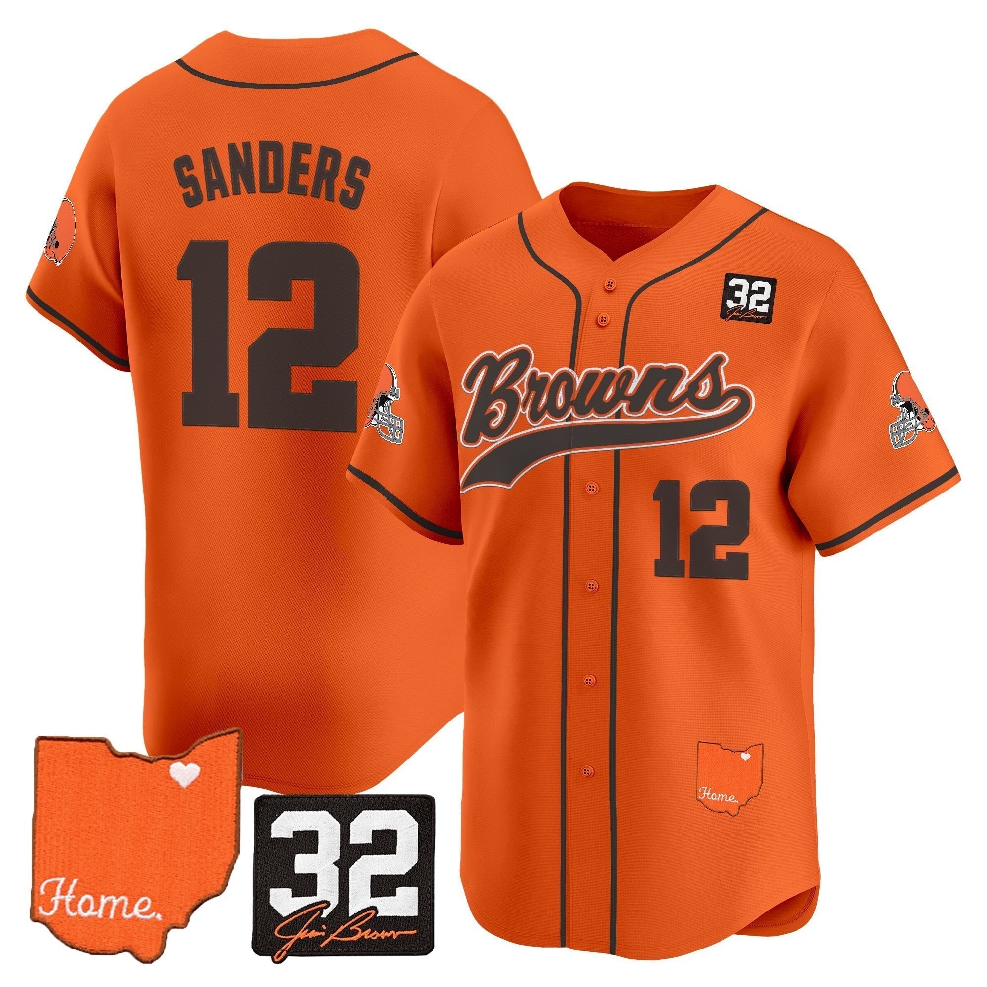 CLE '#32 Jim Brown Memorial & Home Patch' Vapor Baseball Jersey - Stitched