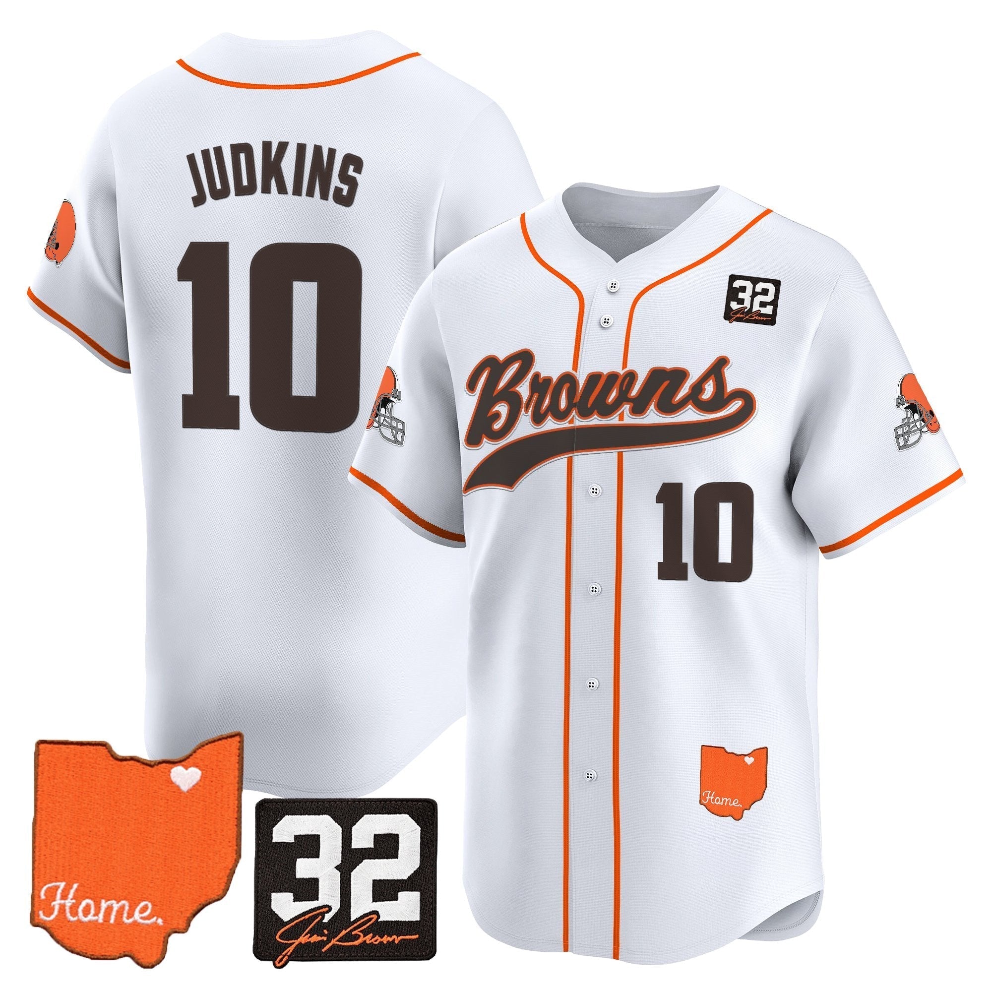 CLE '#32 Jim Brown Memorial & Home Patch' Vapor Baseball Jersey - Stitched