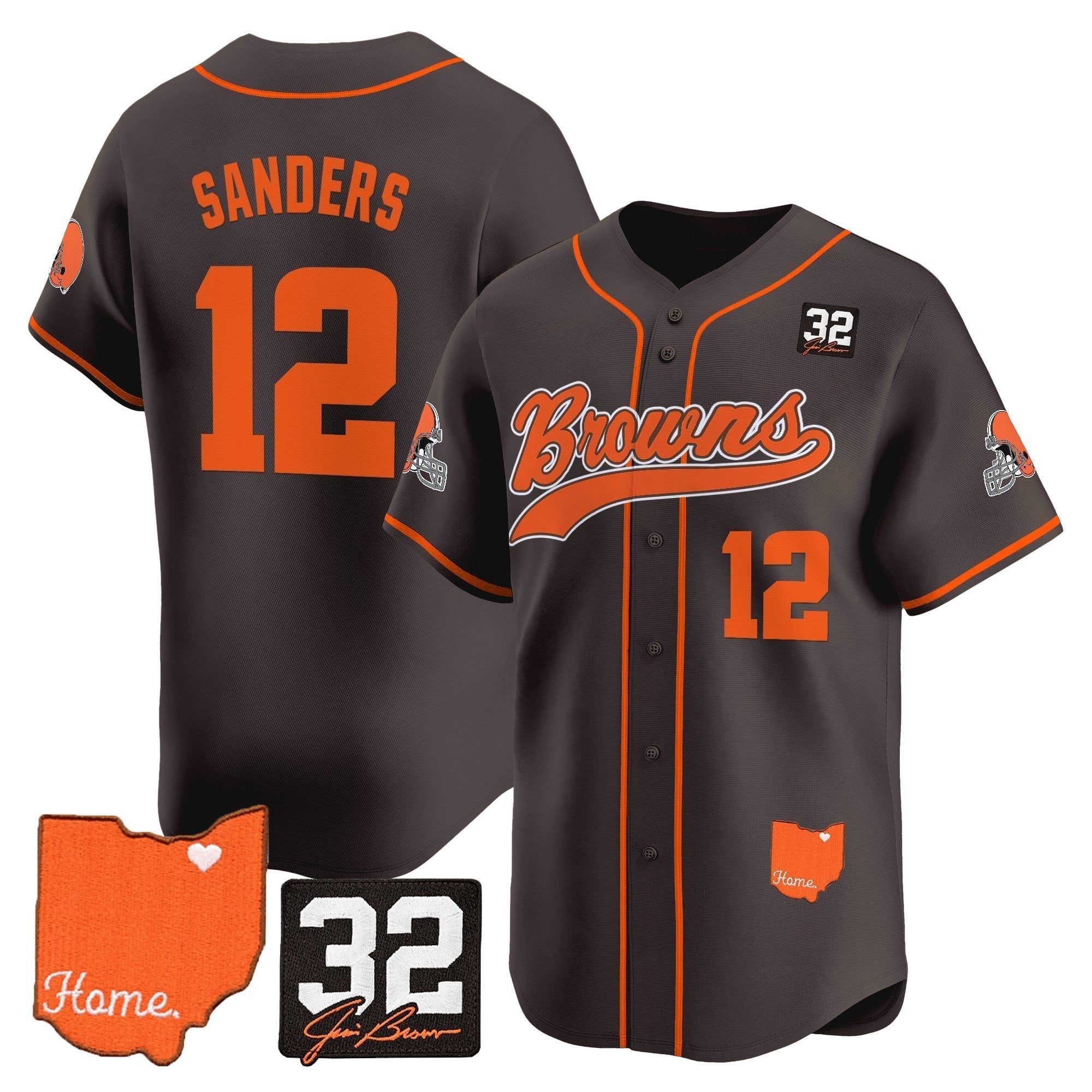 CLE '#32 Jim Brown Memorial & Home Patch' Vapor Baseball Jersey - Stitched