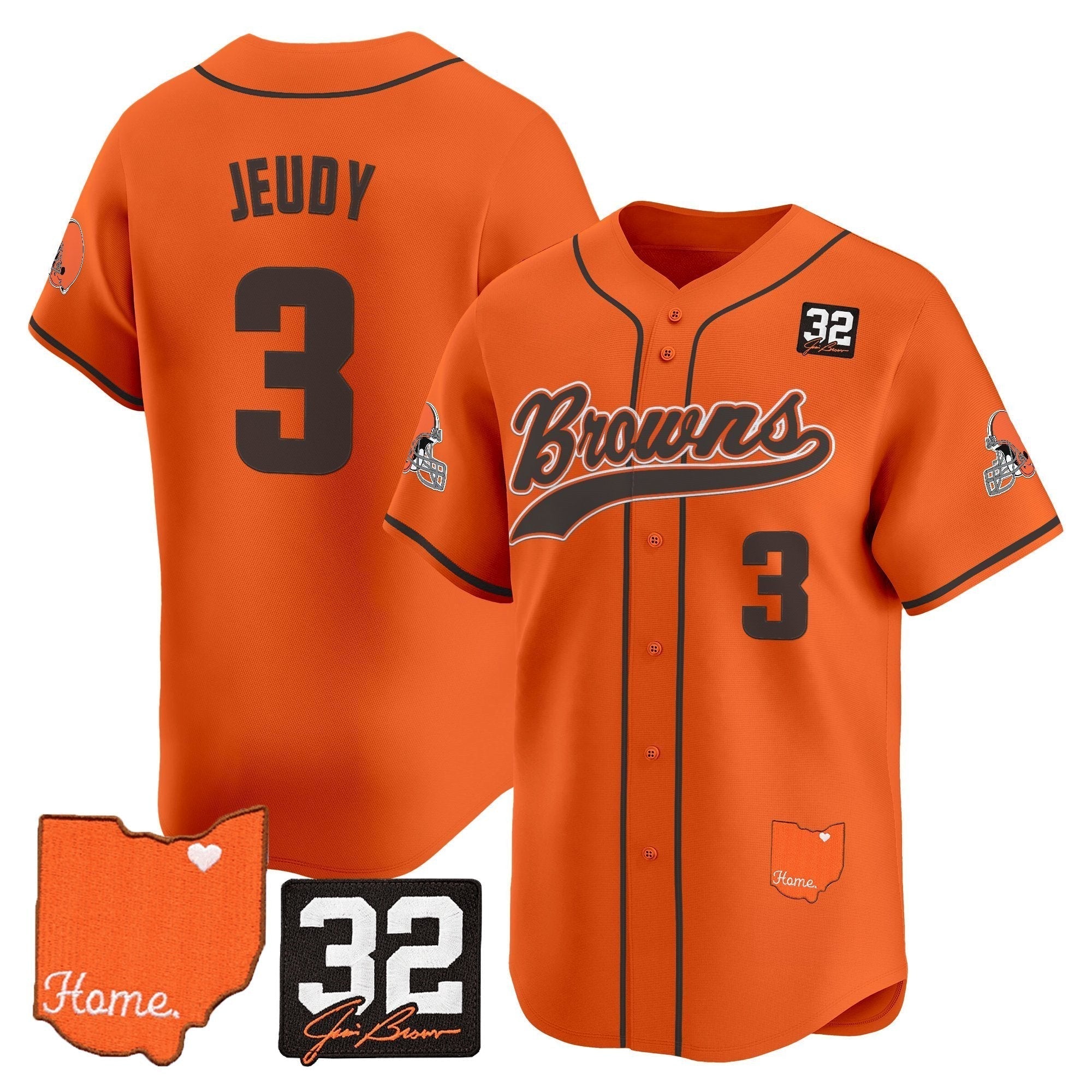 CLE '#32 Jim Brown Memorial & Home Patch' Vapor Baseball Jersey - Stitched